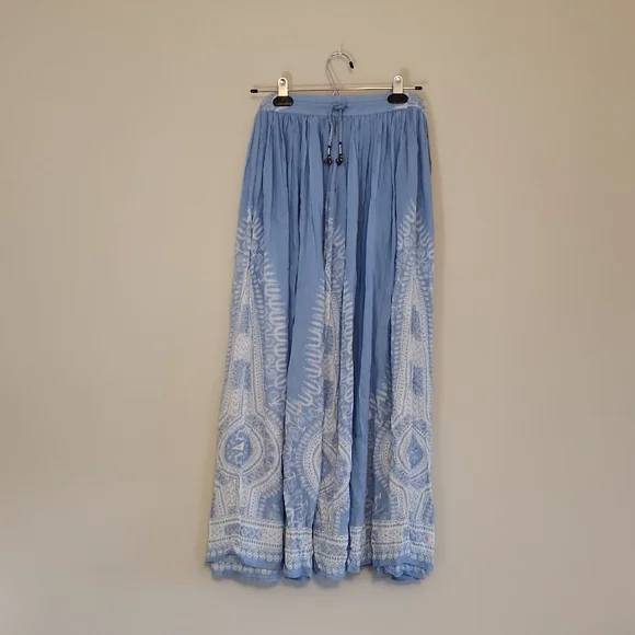 Chelsea & Thedore Bohemian Dusty Blue Maxi Skirt - Picture 2 of 7